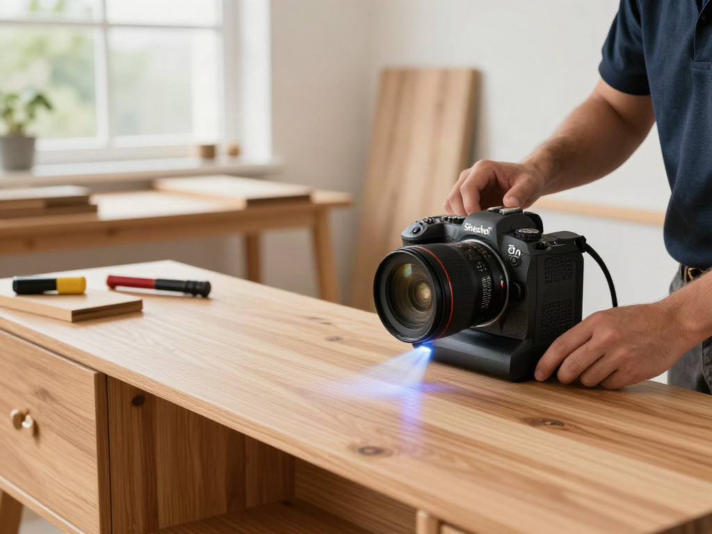 Traitement des insectes à bois avec Shashel® dans un atelier lumineux, démontrant son efficacité écologique.